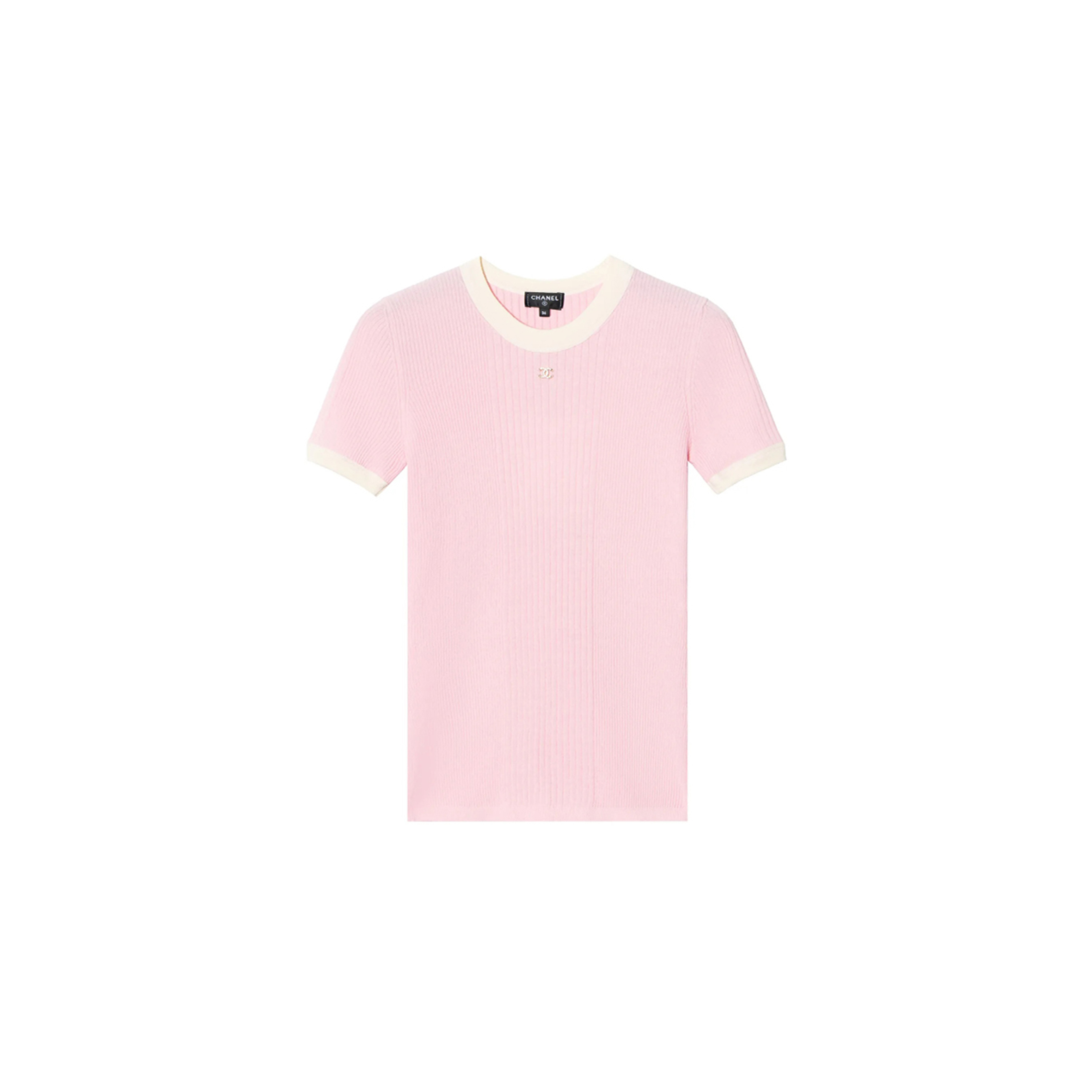 CHANEL 25M WHITE & PINK COTTON CC RIBBED LOGO P78617